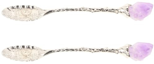 MOTHNUR Cucharas de Café de Cristal Natural Juego de 2 Cucharitas Pequeñas para Postre y Espresso Acero Inoxidable Pulido Acabado Espejo Diseño Portátil y Seguro para Uso Diario