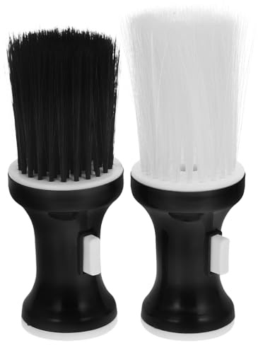 Lurrose Cepillo para Polvos y Limpieza de Cabello 2 Piezas, Plumero para Cuello de Peluquería Cerdas Oscuras y Claras, Accesorio Profesional para Barbería y Acabado de Barba