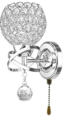 WeFoonLo Modern Crystal Wall Light Pendent Lamp Chrome Finish Bedroom Sconce Lighting Fixture with Pull Cord Switch, E14 Socket (Spherical)