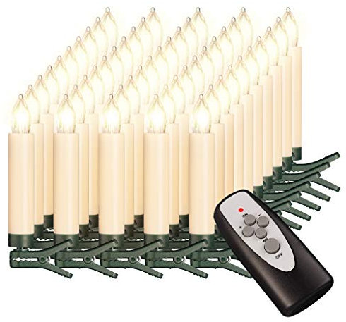Bonetti 50-er Set LED Weihnachtskerze Elfenbein/Creme, Dimmbar, Flackermodus, Timer, kabellose Weihnachtsbaumbeleuchtung für Innen- und Außen (50er Set Elfenbein/Creme)