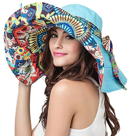 LassZone Wendbarer Sonnenhut für Damen, faltbar, UV-Schutz, Baumwolle, Sonnenhut, Sommer, Strand, Fischerhut, breite Krempe, LSF 50+, Sonnenschutz, blau, L/XL