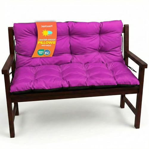 SuperKissen24. Coussin Dossier pour Banc de Jardin Canapé - 180x50 cm et Appui 180x60 - Intérieur/Extérieur - imperméable - Fuchsia