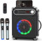 JYX Casse Karaoke con 2 Microfoni Wireless, Altoparlante Portatile Bluetooth per Casse Karaoke Professionale Completo con Supporto per Controllo Bassi/Alti TF/USB, AUX In, FM, REC