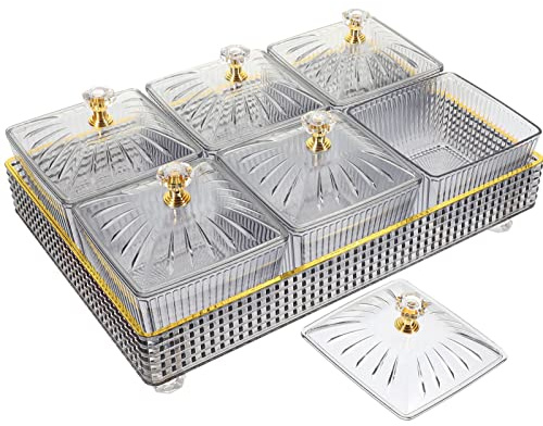 Cabilock Dry Fruit Tray with Lid, Divided Snacks Dish Appetizer Serving Plate with Compartments, Wedding Party Food Storage Platters Containers for Spices, Candy, Fruits, Nuts, Snacks (Grey)