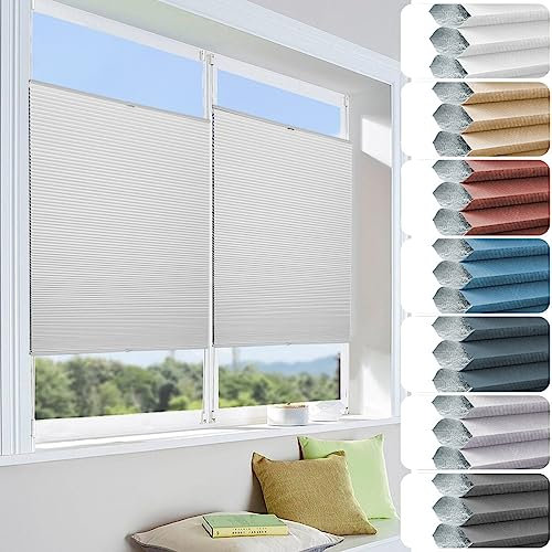 bobodeco Wabenplissee ohne Bohren Verdunkelung Klemmfix Thermo Doppelplissee, (Weiß-Weiß, Breite: 40cm x Höhe: 110-130) 100% Verdunkelnd & Sicht- & Schallschutz, Wärmeisolierung für Fenster & Tür