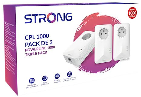 STRONG - Powerline 1000 Kit - Trio Prises CPL - Kit CPL - 1000 Mbps - Compatible Toute Box/Routeur - 1 Port Ethernet + Prise Filtrée - Installation Rapide - Accès Internet Haut Débit POWERL1000TRIFRV2