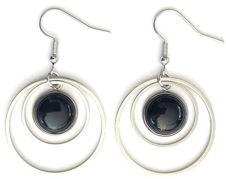 Damen Creolen Ohrringe aus Edelstahl mit Natursteinen - Hängende Ohrringe für Damen mit Halbedelstein - Elegante Damenohrringe leicht und bequem - Modeschmuck Damen - ASTER ALHELÍ
