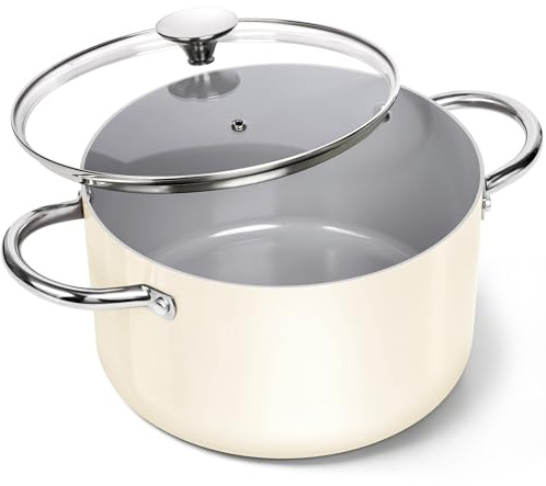 MICHELANGELO Stock Pot with Lid, 6 Quart Soup Pot with Ceramic Coating, Nonstick Ceramic Cooking Pot, Induction Compatible Stockpot - 6QT, Beige