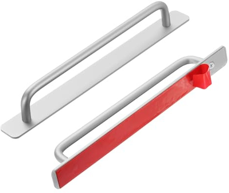sourcing map 2pcs Adhesive Door Handle 9.6 No Drilling Closet Door Stick on Handle Drawer Pulls Aluminum Alloy for Kitchen Cupboard Window Sliding Closet Door, Silver Tone