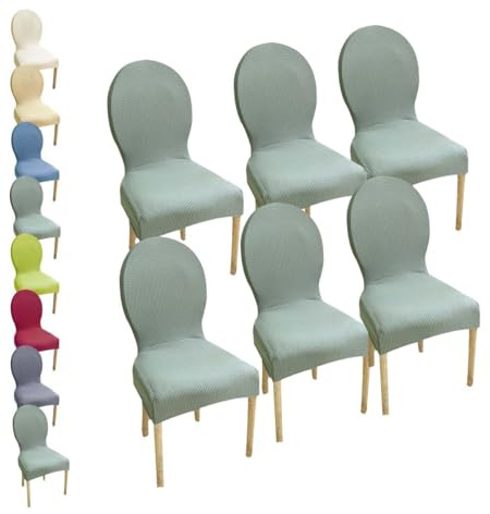 HHONGWYT Fundas Sillas Comedor Respaldo Redondo Altura 51CM Elasticas Fundas Sillas Cocina No Universales para Silla Madera Respaldo Ovalado Dining Room Chair Covers Cubiertas Sillas,A9,6PCS
