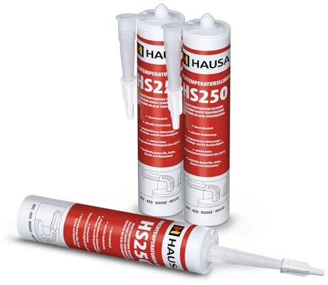 HAUSA Hochtemperatursilikon HS250 rot 3 x 300ml dauerelastische hitzebeständige Dichtmasse +315°C Dichtstoff zum Kleben Abdichten von Öfen Kochfeldern Motoren schnellhärtend ölbeständig