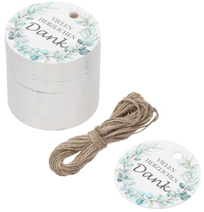 QUARKZMAN 50 Stück Geschenkanhänger Kraftpapier Etiketten Geschenk Anhänger Tags, Blattmuster Vielen Herzlichen Dank Kärtchen mit 10 Meter Jute Schnur für Geschenkverpackung Weihnachten