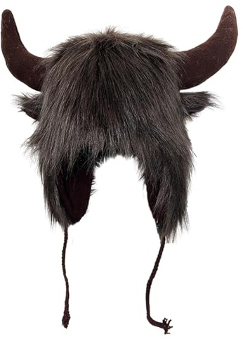 Bisonhut: Stierhornhut, Plüschhut Mit Ohrenklappen Und Hörnern | Hüte Mit Flauschigen Ohren, Hüte Mit Flauschigen Ohren, Pelzmütze Für Tier-Cosplay, Themenpartys,