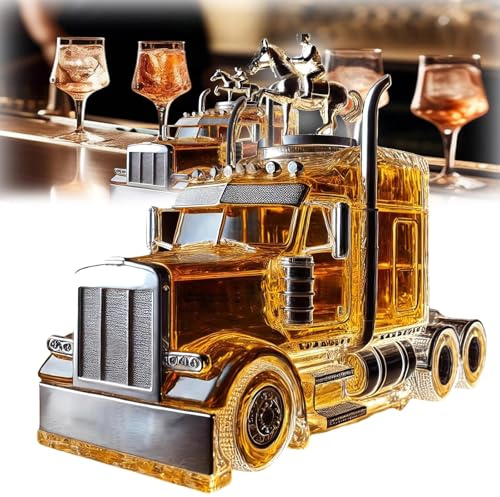 Decantadora de Whisky de camión, Botella de Whisky de camión Semi camioneta de 375 ml, Botella de Licor de Vidrio con Forma de Auto Divertida con tapón para papá Model B