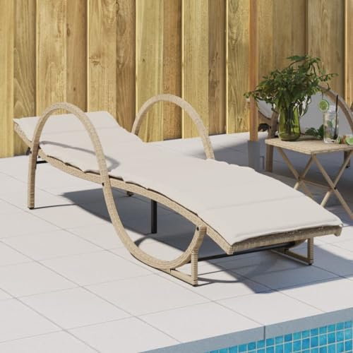 QZZCED Verstellbare Gartenliege mit Kissen, wetterfestes PE-Rattan, pulverbeschichtetes Stahlgestell, 3 Positionen der Rückenlehne, bequemer Outdoor-Stuhl