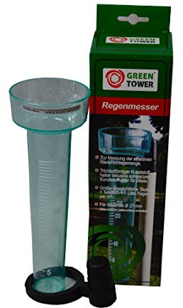 M arkenlos Regenmesser Kunststoff ohne Stiel Niederschlag messen, mit Kunststoffhalter für Stiele(Nicht im Lieferumfang!) bis Ø: 27 mm, Niederschlagsmesser Regenmenge messen