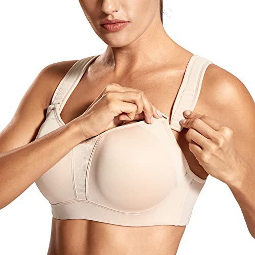 DELIMIRA Damen Starker Halt Sport BH -mit Gepolstert und Bügel,Sport BH für Große Brüste Beige 80F