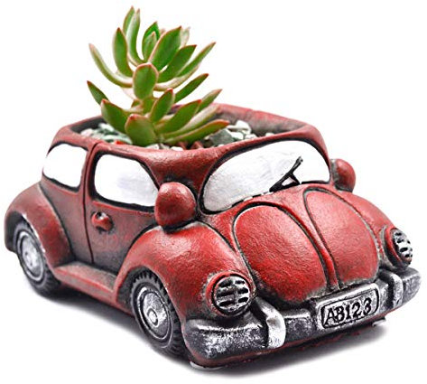 Yardwe Kreative Auto Blumentöpfe Zement Retro Sukkulenten Pflanzgefäße Mini Pflanzen Container (Rot)