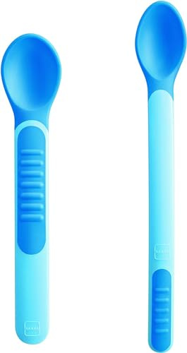 MAM Heat Sensitive Spoons & Cover, bestick, färgförändring genom värme, med bestickväska, ljusblå