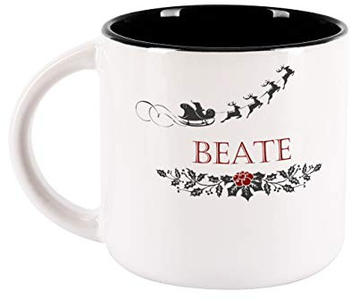Herz & Heim® Weihnachtstasse personalisiert mit Namen - verschiedene Motive - Geschenkidee Weihnachten und Nikolaus Rentier Schlitten