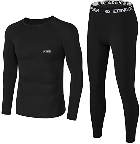 EONGOA Ensemble de sousvêtements thermiques pour homme, sousvêtements fonctionnels avec intérieur en polaire, sousvêtements de ski flexible pour homme, sousvêtements thermiques d'hiver pour la
