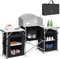 BAKAJI Tavolo Cucina Da Campeggio Portatile Pieghevole In Alluminio Con Cucinotto Con Paravento e 2 Vani Portaoggetti In Tessuto Nero 173,5 x 49 x 111 cm