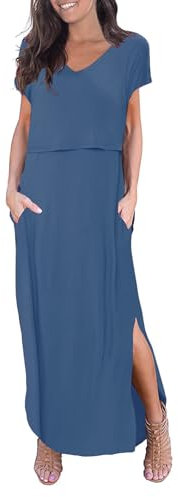 Smallshow Abito Allattamento Donna Lungo Split Vestiti Premaman Eleganti Estivi Grey Blue M