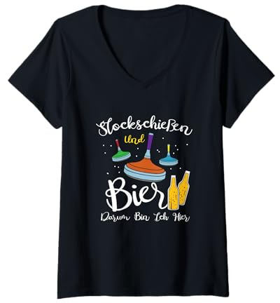 Damen Cane Shooting und Beer Curling T-Shirt mit V-Ausschnitt