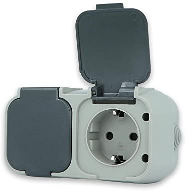 LINA Aufputz Dose 2 Fach Steckdose IP54 für Feuchtraum oder Draußen Spritzwasser geschützt B52gm