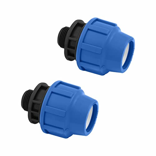SmartProduct PP Kupplung MDPE 25mm x 1/2 Zoll mit Außengewinde AG - Verschraubung für PE Rohr PN16 DVGW Trinkwasser zertifiziert – 25 mm Klemmverbinder Adapter für PE80 PE100 Rohren - 2 Stück