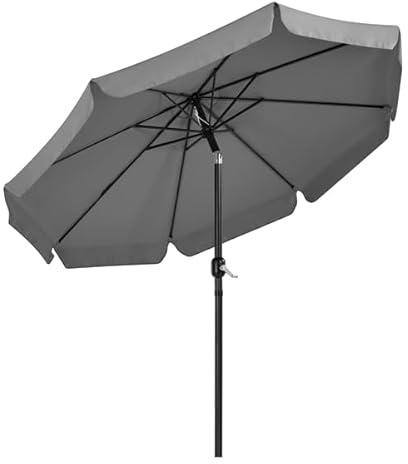 Yaheetech Ombrellone da Giardino Esterno con Bordatura 8 Stecche Manovella Parasole Protezione UV per Spiaggia Balcone Terrazzo Mercato Reclinabile Verde Scuro