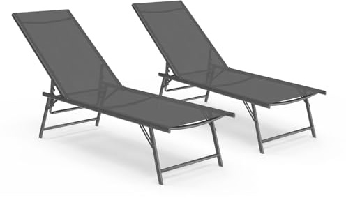 IDMarket - Set di 2 lettini da Giardino reclinabili Kailua in Acciaio Grigio Antracite e Tessuto Grigio