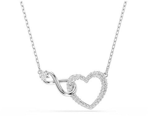 Swarovski Pendente Hyperbola, Cuore e infinito, Bianco, Placcato rodio