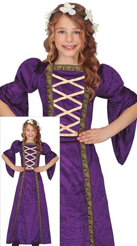 FIESTAS GUIRCA Violett damdräkt för flickor - medeltida ädel prinsessa kostym - drottning kostymer för flickor - flickor 5-6 år