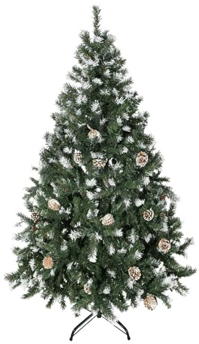 HOMCOM Albero di Natale 150cm con 676 Rami Innevati e Pigne, Verde | Albero di Natale Artificiale, Apertura Automatica, Base Pieghevole