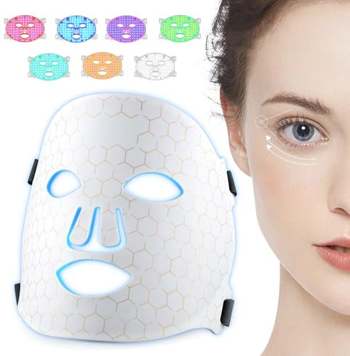 Masque de luminothérapie pour le visage - Lumière rouge - 7 couleurs - Rechargeable - Thérapie lumineuse pour le visage et la peau - Appareil de soin pour tous les types de peau - Anti-âge et