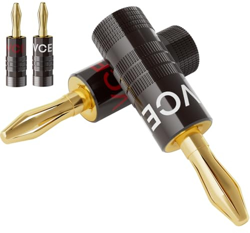 VCELINK Conector Banana Chapado en Oro, Tipo de Doble Tornillo Conectores Banana para Cables con 0,75-4 mm, Altavoces,Amplificador, Cine en Casa (4)