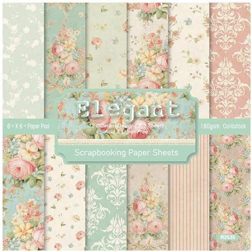 ZAKHSE Motivpapier Frühling, 48 Blatt Pfingstrose Blume Muster Designpapier Einseitig Bedruckt Scrapbook Papier, 15,2×15,2cm Garten Motive Bastelpapier für DIY Karten Gestalten Dekor-12 Designs
