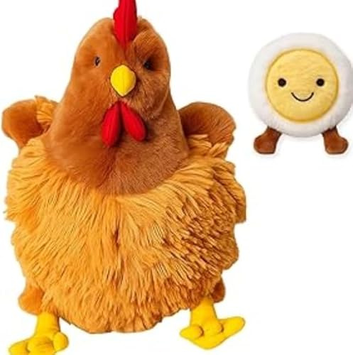 SKIPTHYBER Huhn Kuscheltier Mit Ei 2-teiliges Set Mit Kuscheliger Henne & Weichem Plüsch-Ei,Hühnerstall Aus Plüsch,Superweiches Stofftier Als Ostergeschenk Für Artiges Kuscheltier