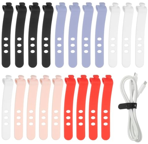 sourcing map 1Set Silicone Cable Ties, 3 Hole Reusable Rubber Cord Tie Adjustable Elastic Cord Wraps with Locking Buckle, Multi Purpose Cable Strap for Home Office Travel Wires, 5 Colors