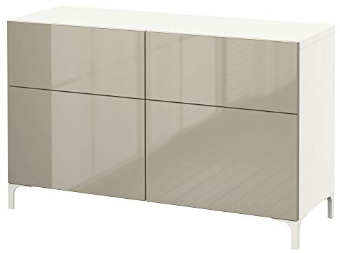 ProTuning BESTÅ Aufbewahrungskombination mit Türen/Schubladen, Weiß/Selsviken Hochglanz/Beige, 120x42x74cm
