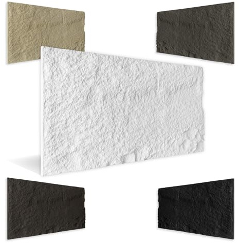 HEXIM Stenutseende stenplattor 6 stycken 120 x 60 cm PU väggbeklädnad 4,38 m² 3D-paneler, krossade stenplattor, väggpaneler, väggdekoration, stenplatta, stenvägg, vardagsrum, innervägg vit (A002-01