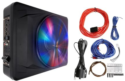 Aramox 10 Inch Slim Under Seat Active Subwoofer, Car Subwoofer Built in Amp Aluminum Alloy Enclosure Powerful Bass 1200W for Truck RV Boat