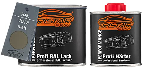 TRISTARcolor RAL 7013 Braungrau matt Lack Dose + Härter 0,75 L | 2K-Set aus Lack + Härter, schnelltrocknend