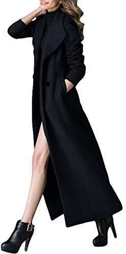 PLAER Damen Zweireihige dicke warme charmante Wolljacke Winter Outdoor Lange Trenchcoat, Schwarz , 6-14