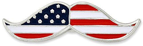 PinMart American Flag Patriotic Trendy Mustache Enamel Lapel Pin – USA Beard Style Awareness Pin for Hats, Backpacks, Jackets, Lanyards, 4th of July Independence Day Gift - 5 Pack