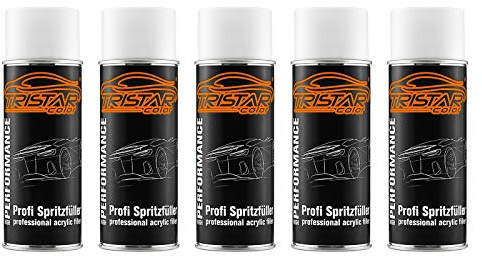 TRISTARcolor Füller Spritzfüller Haftgrund 5 x Spraydose 400 ml weiß | Grundierung, Füller und Spritzspachtel für Autolack, gleicht Kratzer aus, Rostschutz, universell einsetzbar, Made in Germany