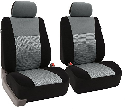 FH Group Universal Car Seat Covers Front Set for SUV Truck Sedan Vans | 3D Textured Breathable Fabric Seat Cover Set Protector with Airbag Compatible Interior Upgrade - Gray