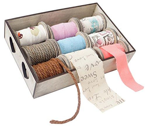 Mendler Deko-Box Band 9 Rollen | Geschenkband, Deko-Schnur, Bänderbox