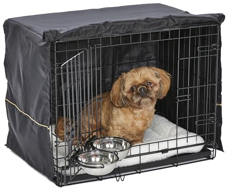 MidWest Homes for Pets iCrate Hundebox-Starterset, für kleine Hunderassen, inklusive Hundebox mit 2 Türen, Haustierbett, 2 Näpfe und Sichtschutz, 61 cm